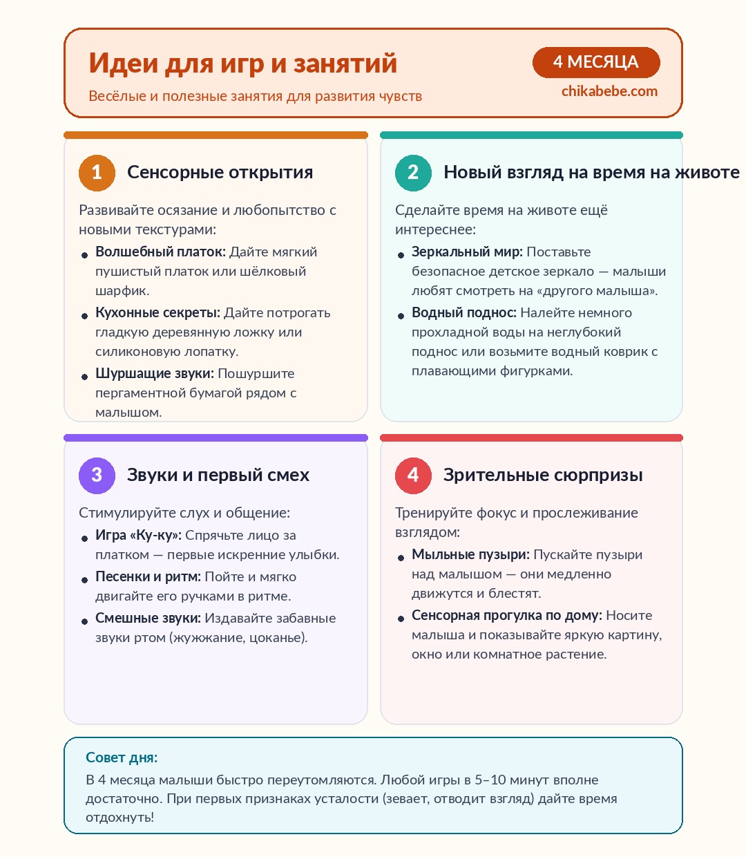 Идеи для игр и занятий — 4 месяца